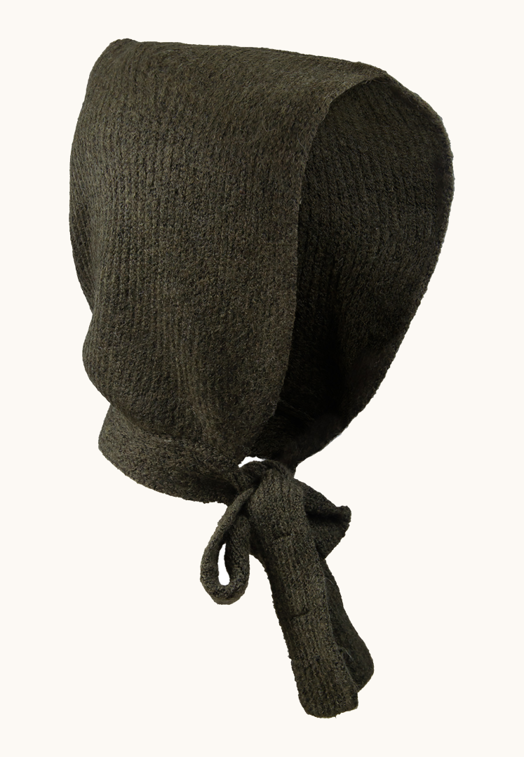 Czapka z wiązaniem 100% wełna khaki zdjęcie 2