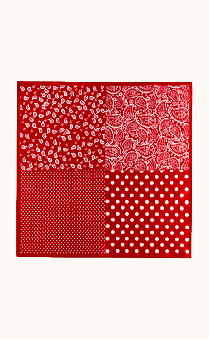 Apaszka jedwabna czerwona w grochy i paisleye 53x53 cm zdjęcie 2
