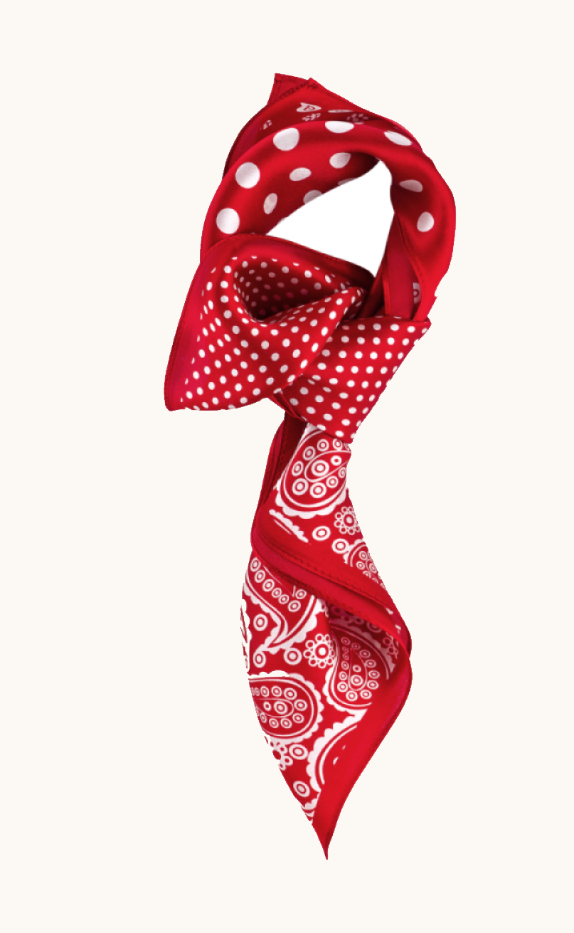 Apaszka jedwabna czerwona w grochy i paisleye 53x53 cm zdjęcie 3