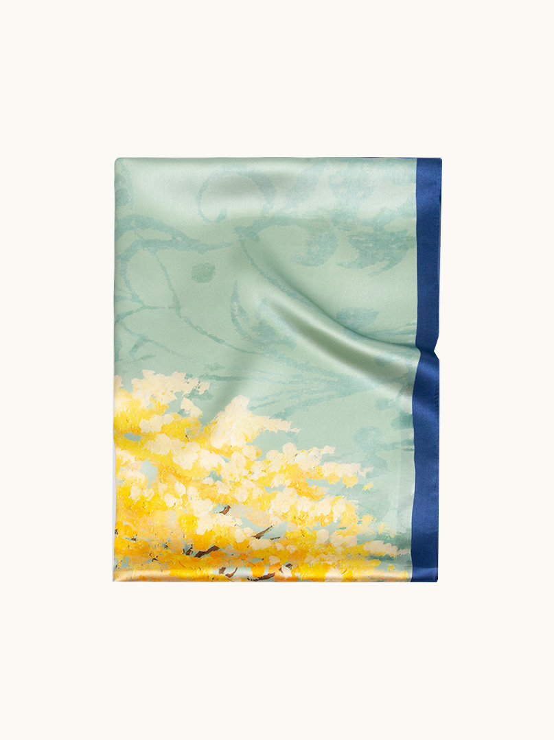 Szal z jedwabiu z motywem drzewa 55 cm x 175 cm zdjęcie 2