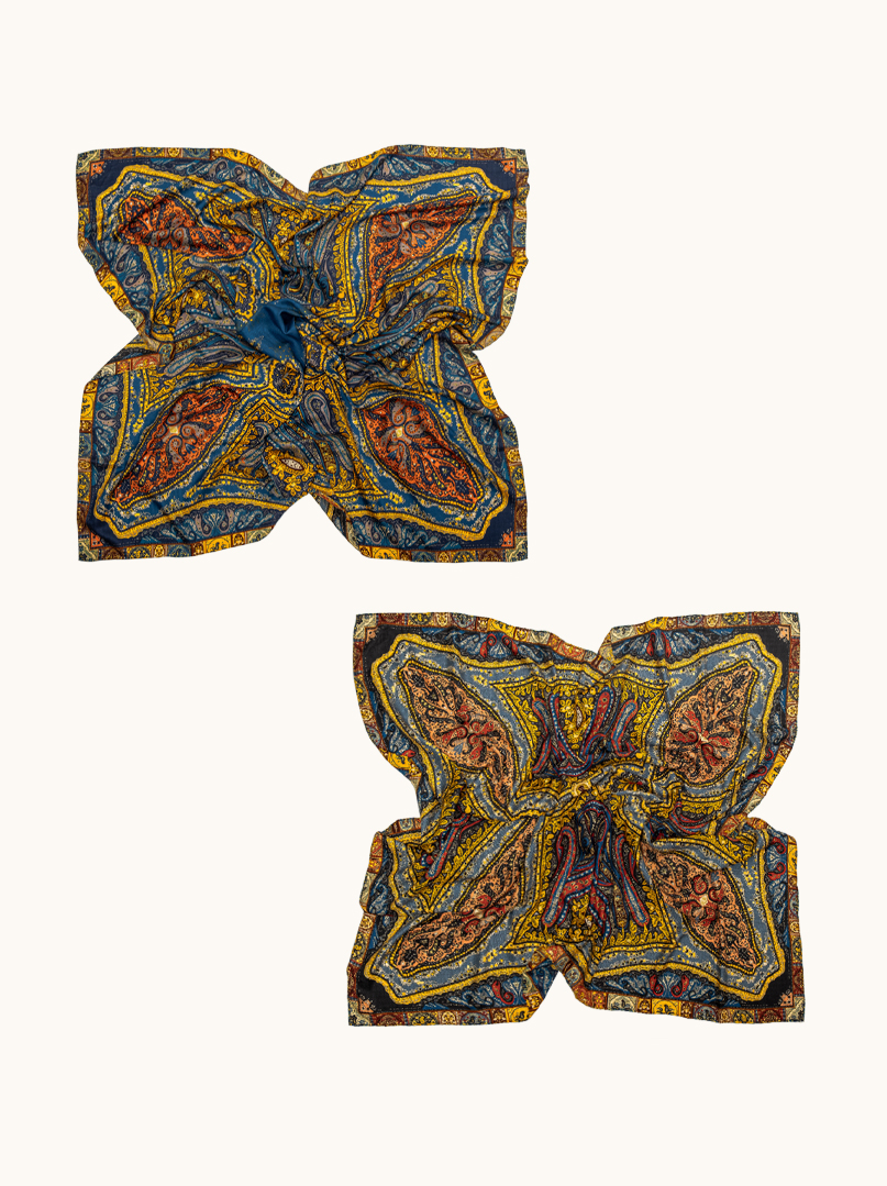 Duża chusta wełna z jedwabiem paisley dwustronna 130x130 cm  zdjęcie 3