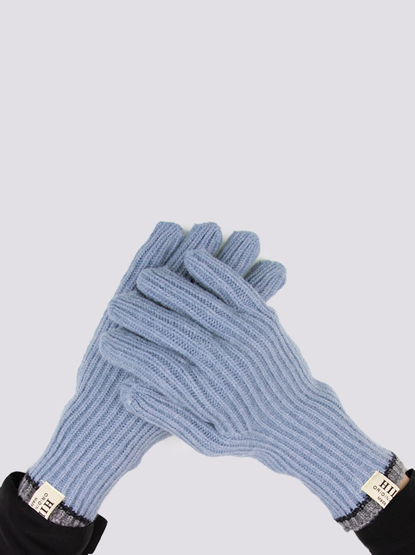 Krótkie rękawiczki grube dzianinowe błękitne z szarą końcówką zdjęcie 1