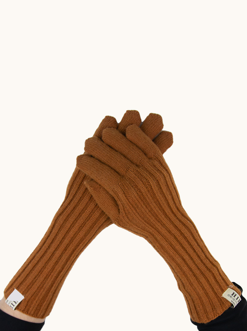 Długie rękawiczki grube dzianinowe miedziany brąz zdjęcie 1
