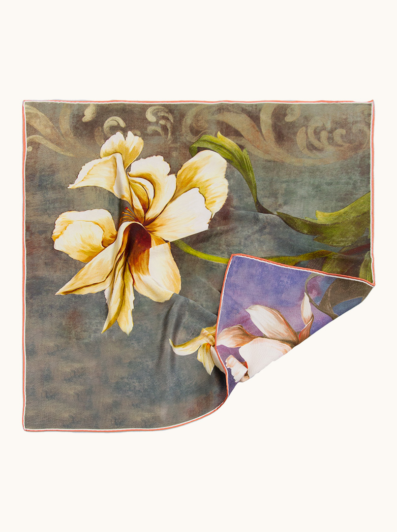 Apaszka  z jedwabiu  dwustronna z motywem magnolii 70x70 cm PREMIUM HIT zdjęcie 1