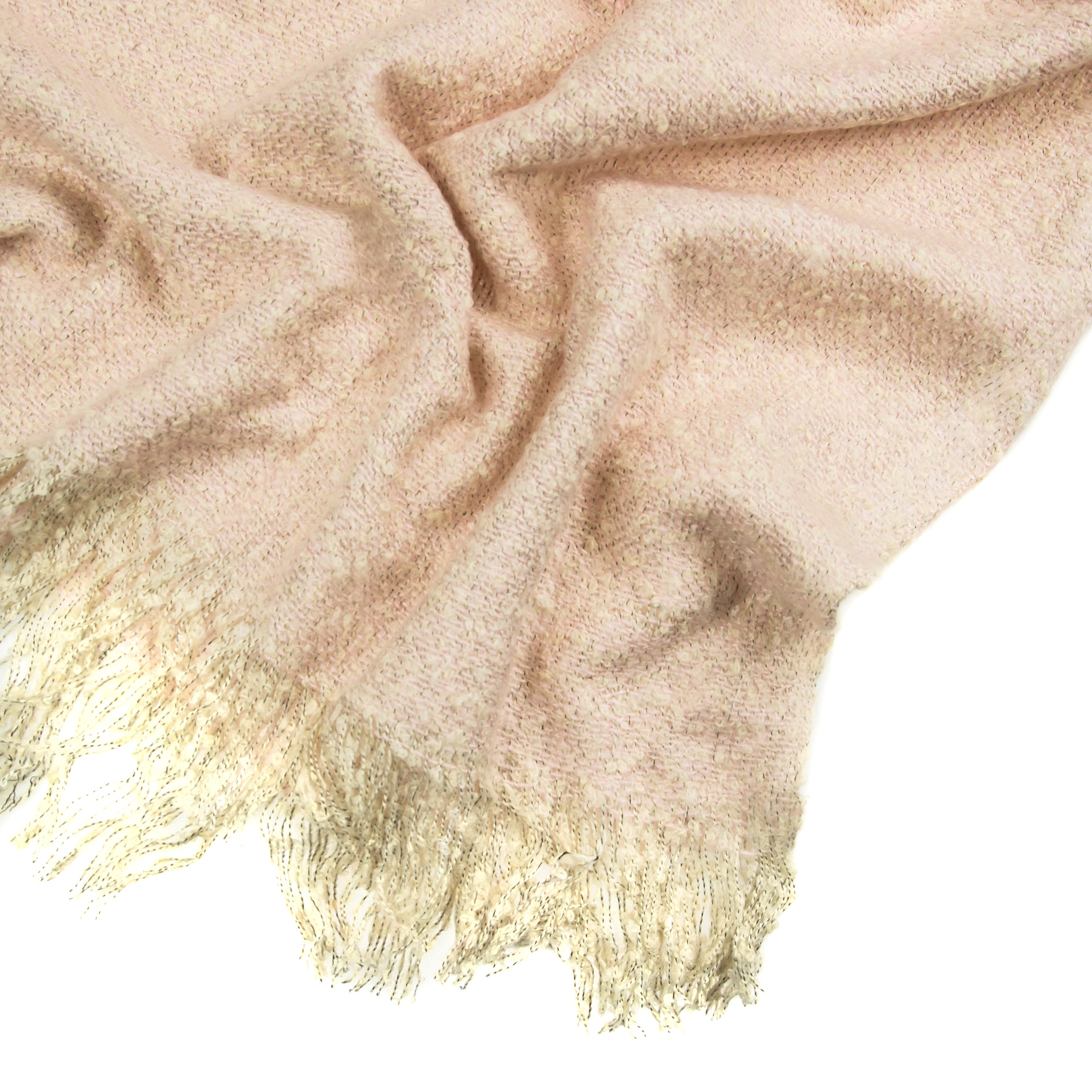 Ciepły szal w kolorze beżowym z ozdobnymi frędzlami 50x200 cm - Allora zdjęcie 4
