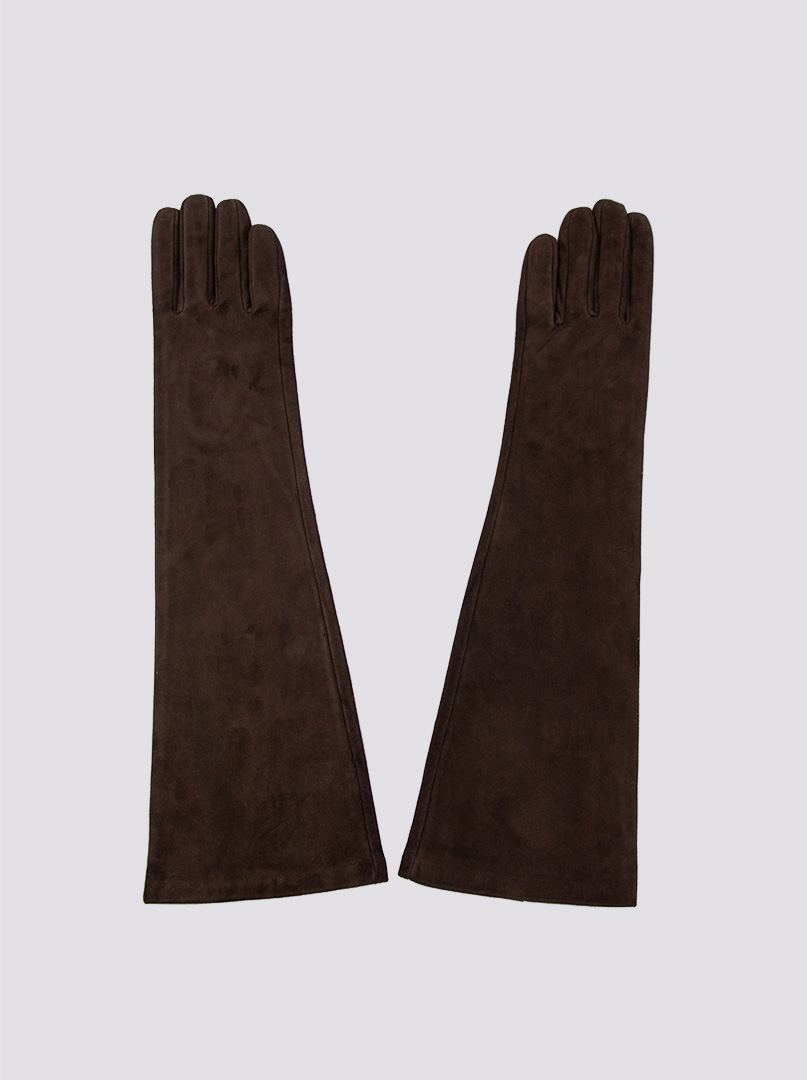 Rękawiczki długie zamszowe brązowe PREMIUM zdjęcie 2