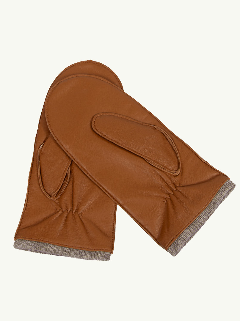Camelowe skórzane rękawiczki wykończone wełną PREMIUM zdjęcie 2