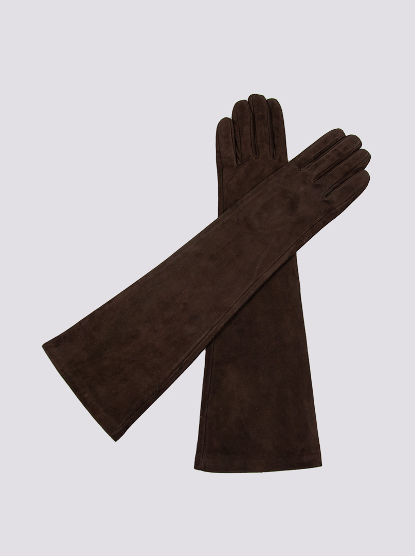 Rękawiczki długie zamszowe brązowe PREMIUM zdjęcie 1
