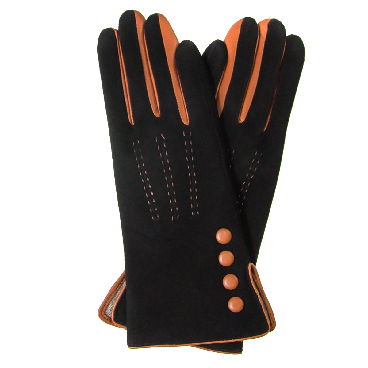 Czarno-brązowe zamszowe rękawiczki S - Allora zdjęcie 1