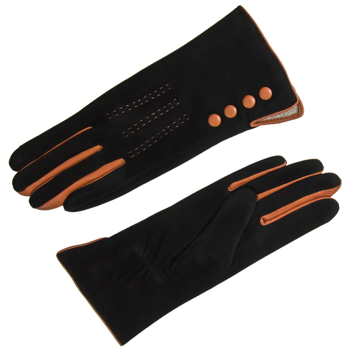 Czarno-brązowe zamszowe rękawiczki S - Allora zdjęcie 2
