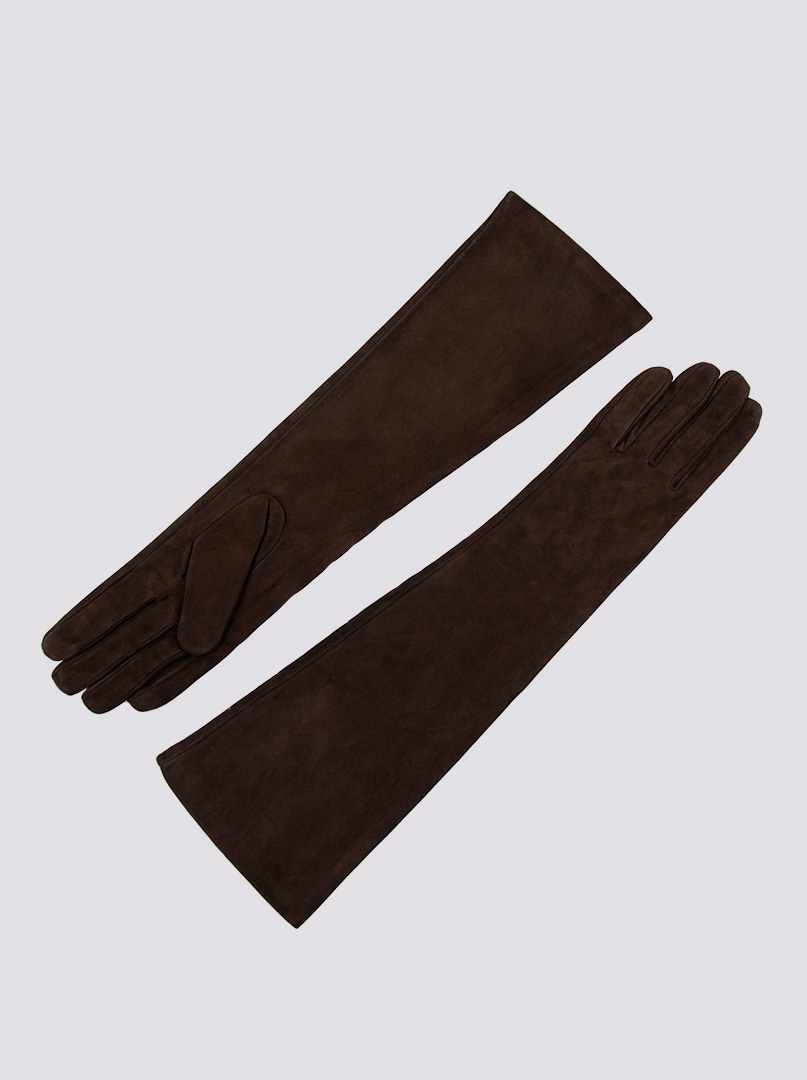 Rękawiczki długie zamszowe brązowe PREMIUM zdjęcie 4