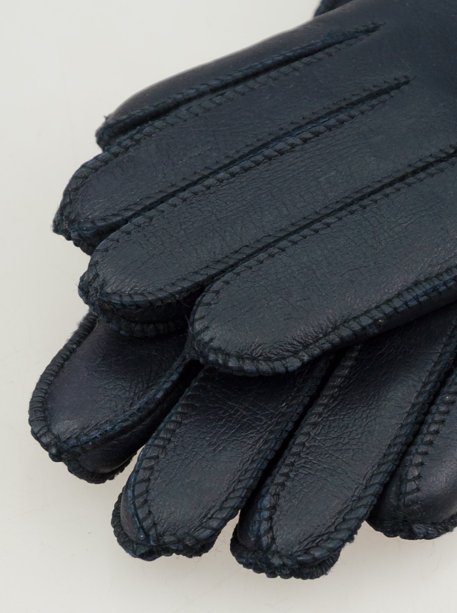 ciepłe skórzane rękawiczki z futerkiem granatowe - S - Allora zdjęcie 3