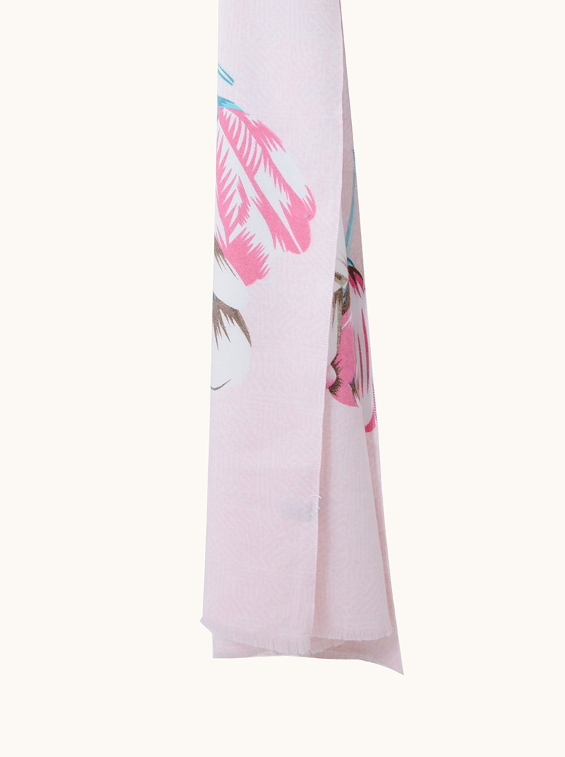 Szal ciepły różowy z wełną w kwiaty 70 cm x 190 cm - Allora zdjęcie 3