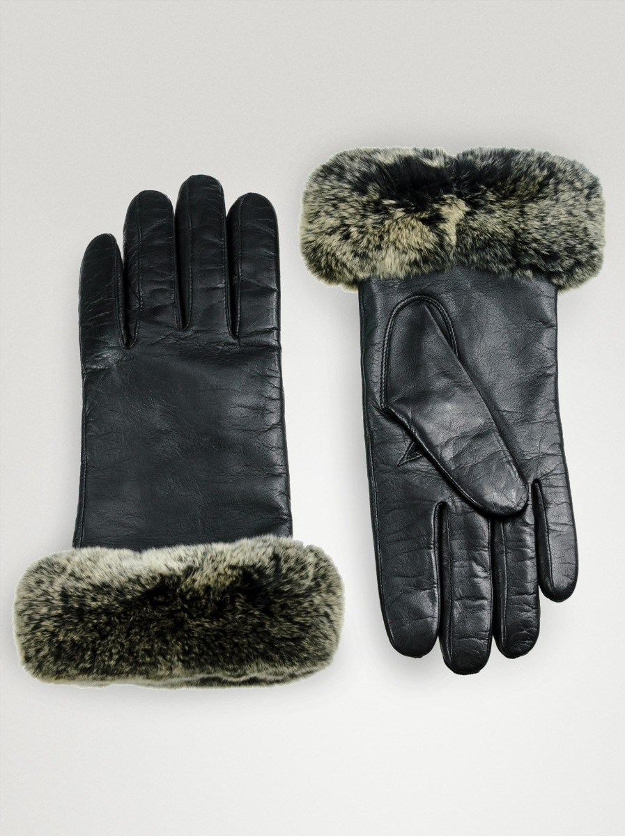 czarne skórzane rękawiczki z futerkiem M - Allora zdjęcie 3