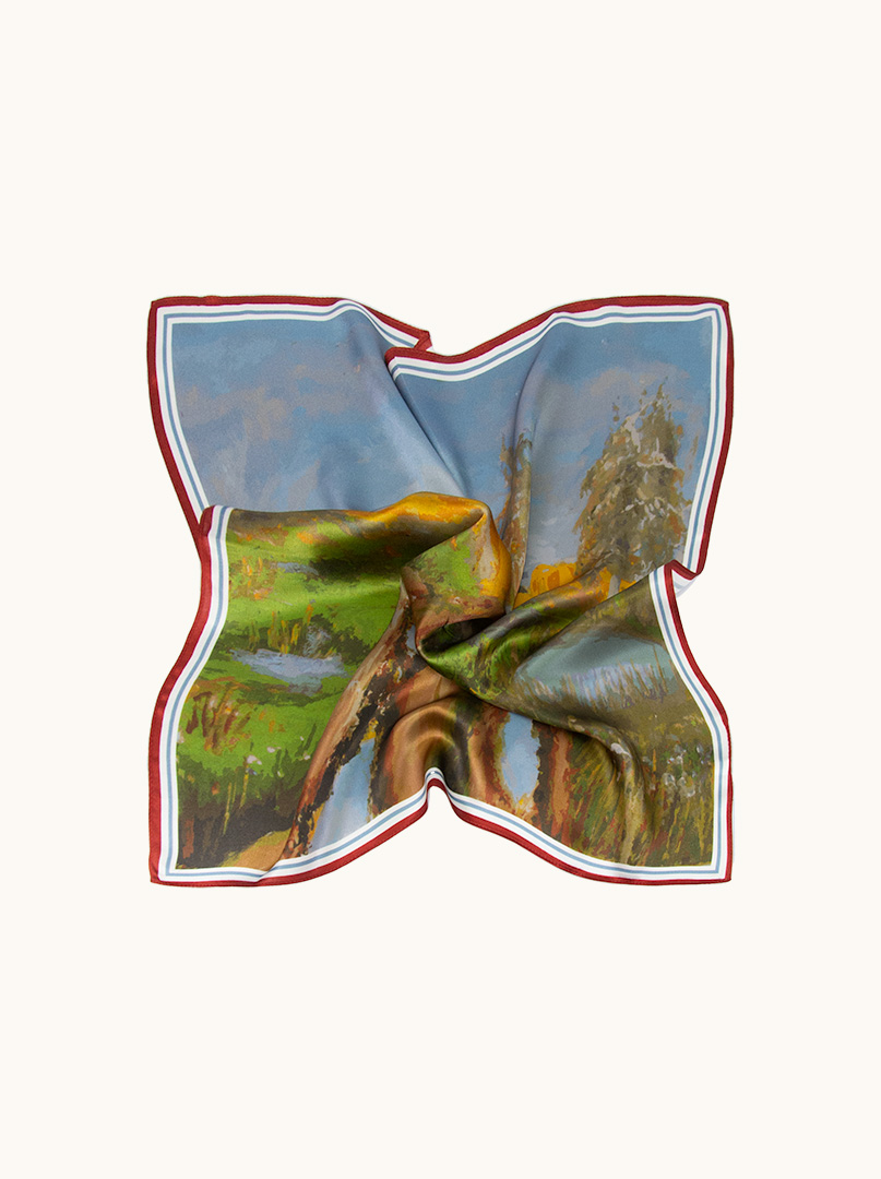 Apaszka jedwabna gawroszka  z motywem malarskim  przyrody53x53cm zdjęcie 2