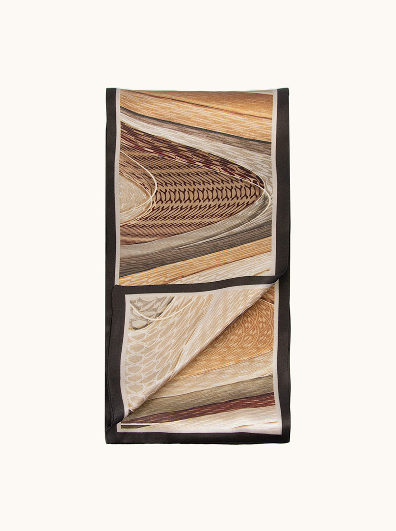 Dwustronny wąski szal z jedwabiu w beżowy deseń 16x145cm zdjęcie 4