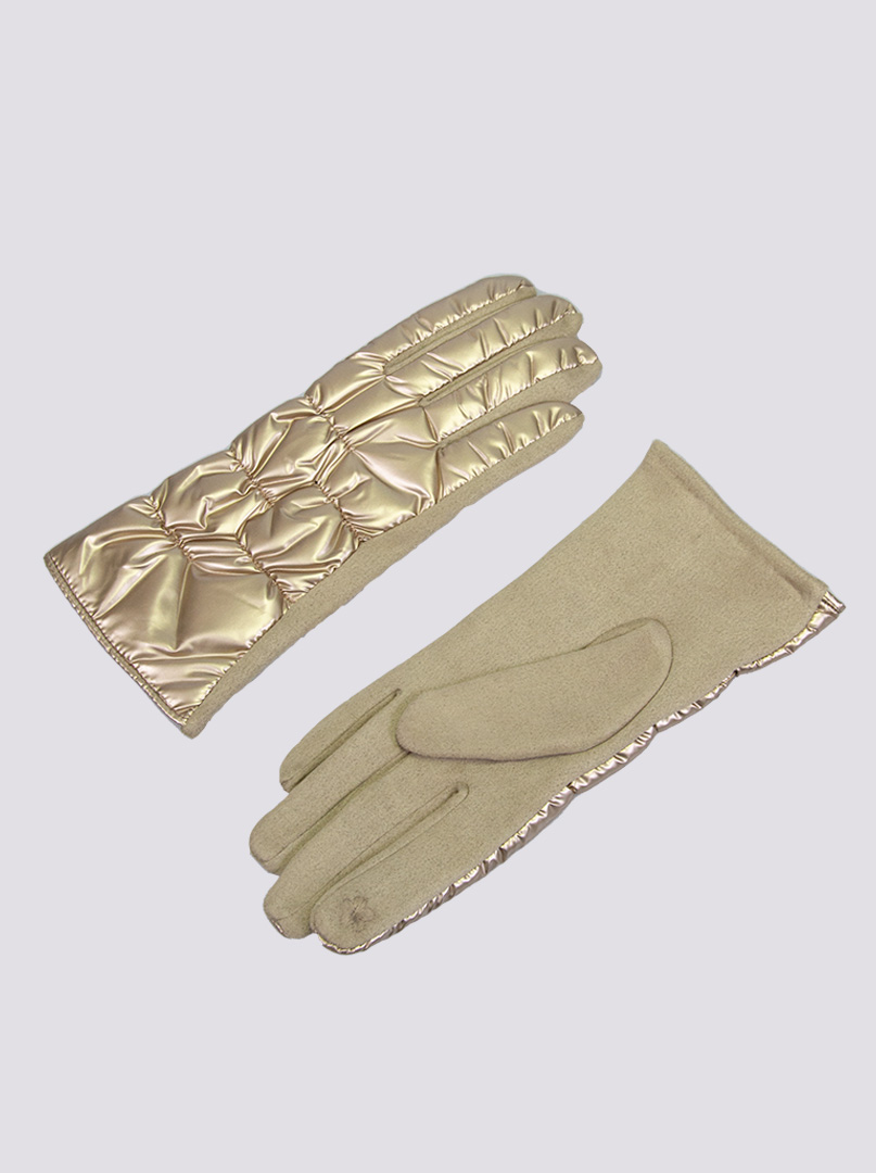 Rękawiczki beżowe złote dzianinowe pikowane połyskujące zdjęcie 3