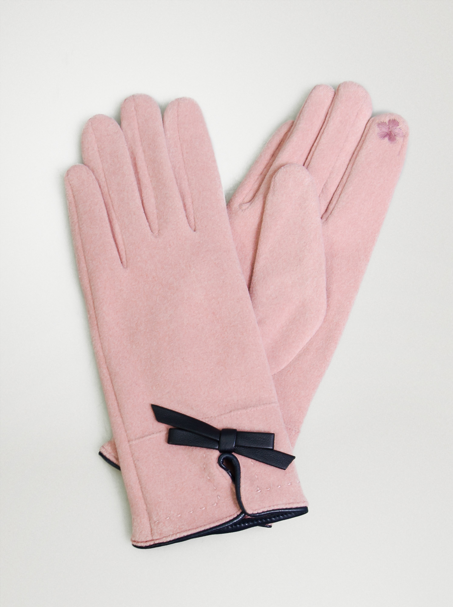 Rękawiczki dzianinowe różowe z kokardką - Allora zdjęcie 1