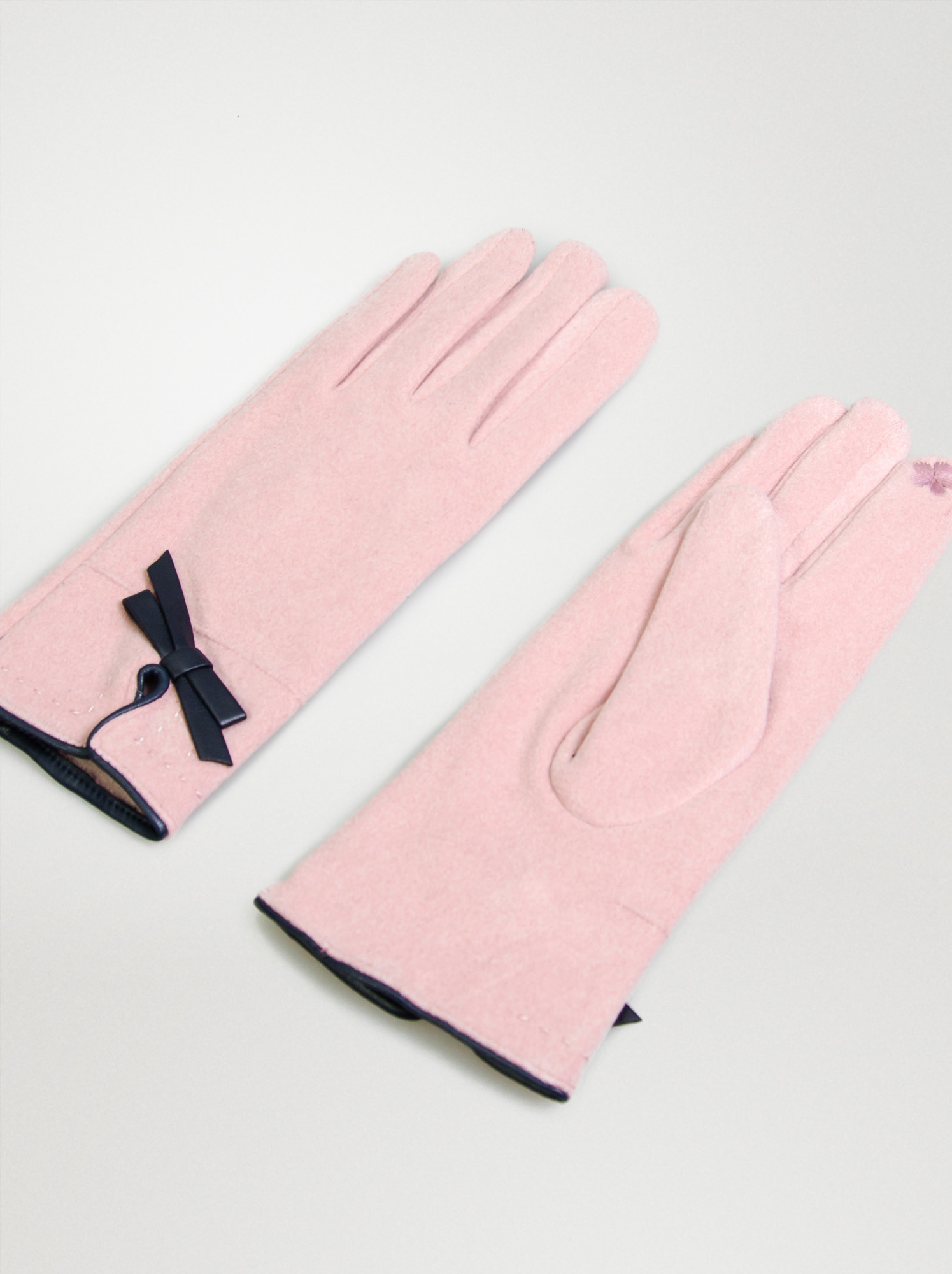 Rękawiczki dzianinowe różowe z kokardką - Allora zdjęcie 4