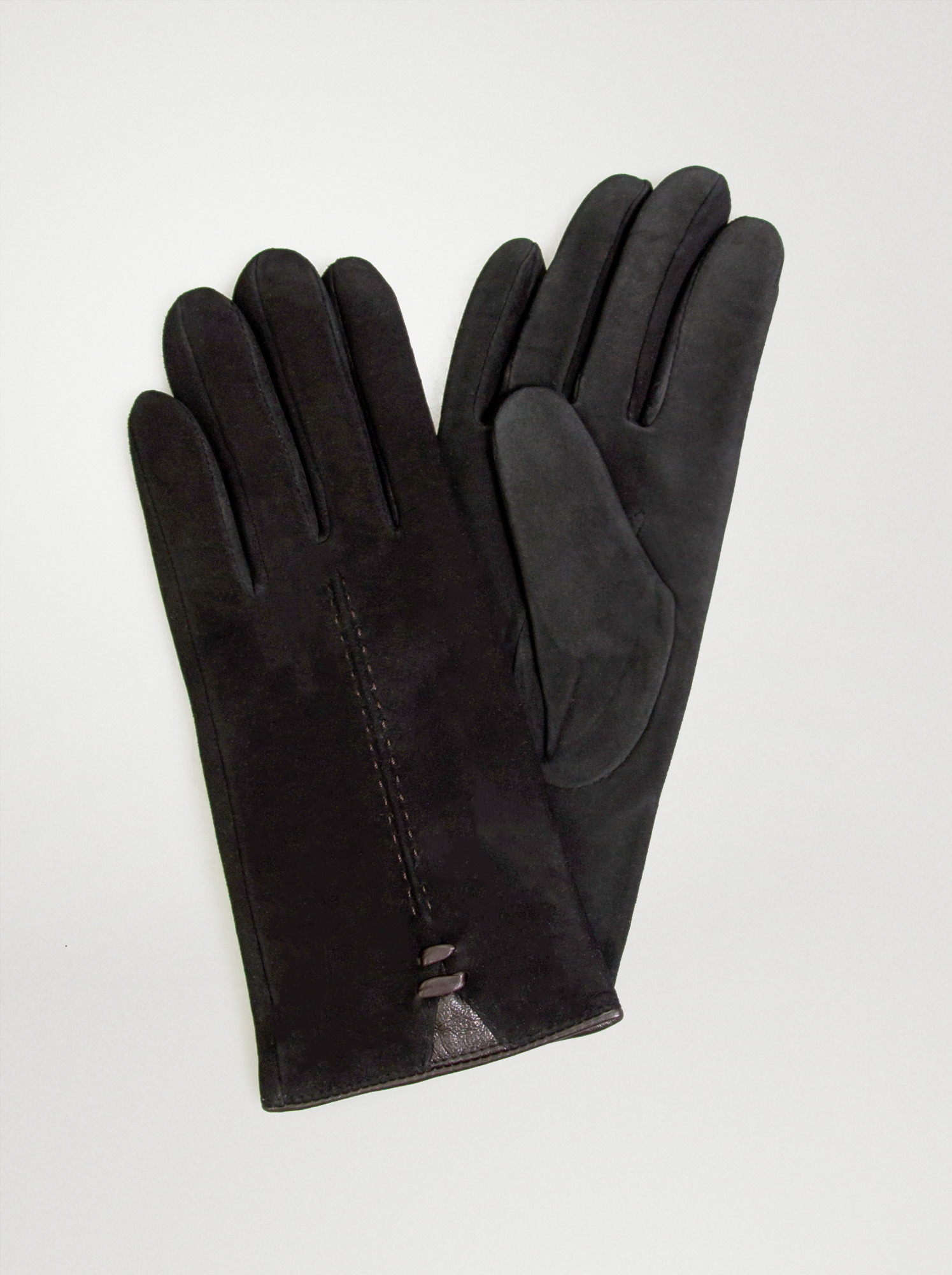 Rękawiczki skórzane zamszowe z brązowymi przeszyciami - Allora zdjęcie 1