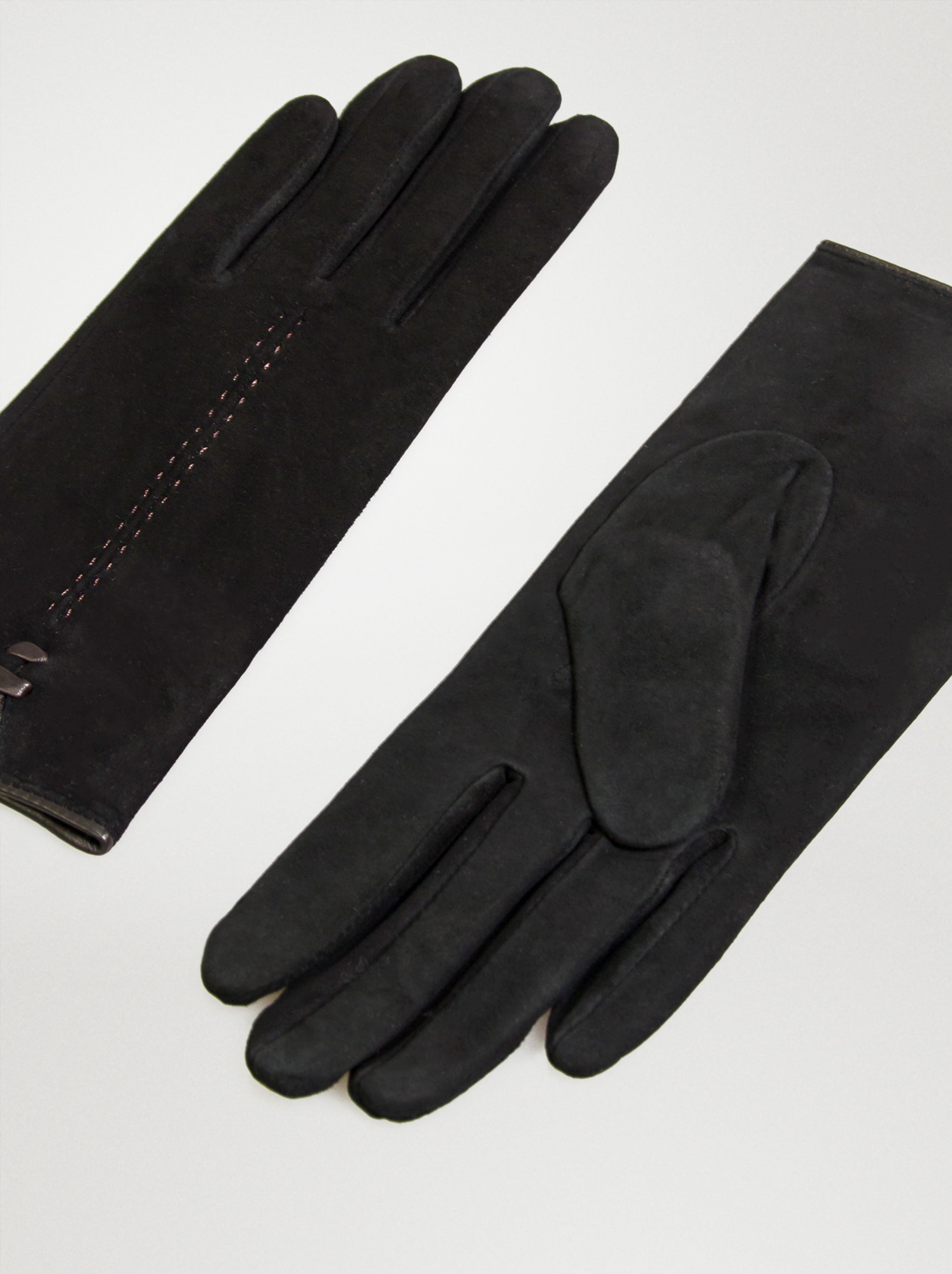 Rękawiczki skórzane zamszowe z brązowymi przeszyciami - Allora zdjęcie 4