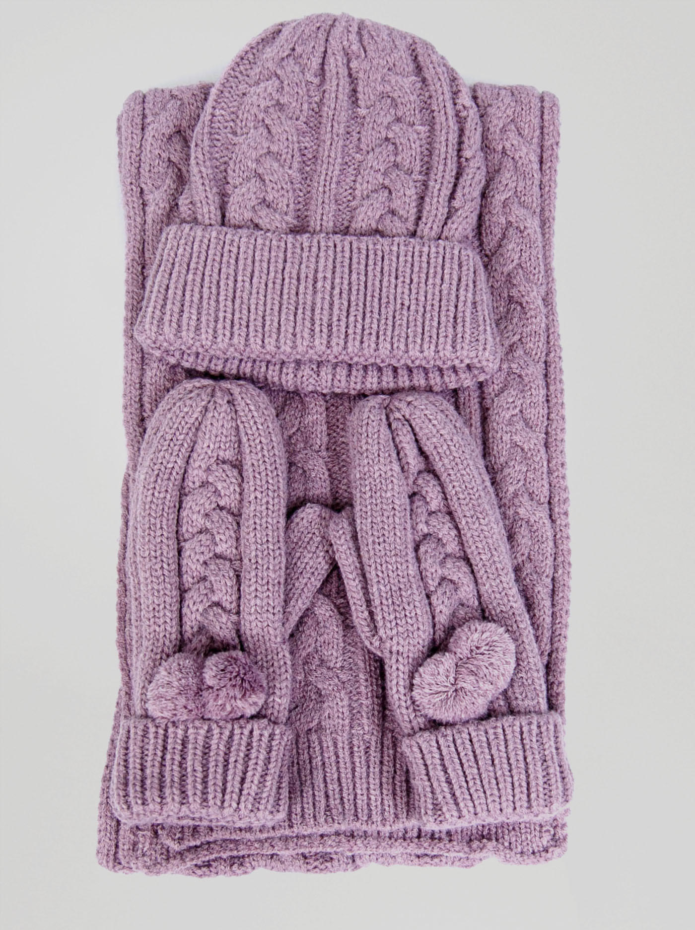 Ciepły fioletowy komplet szalik, czapka i rękawiczki zdjęcie 2