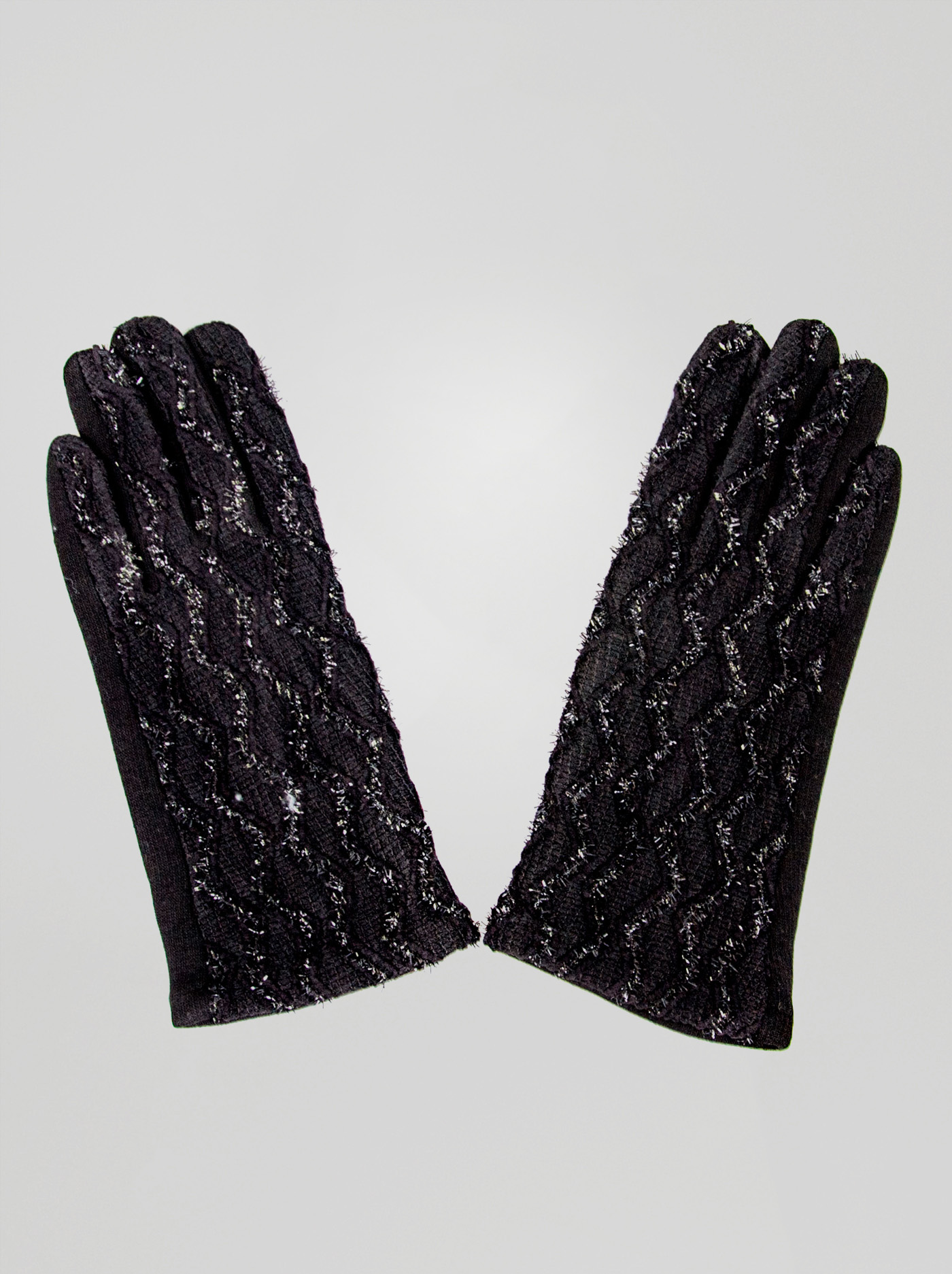 Rękawiczki czarne  z haftem i ozdobną srebrną nitką zdjęcie 3