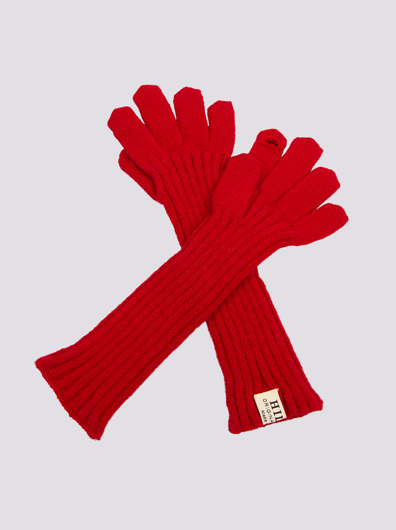 Długie rękawiczki grube dzianinowe czerwone zdjęcie 3