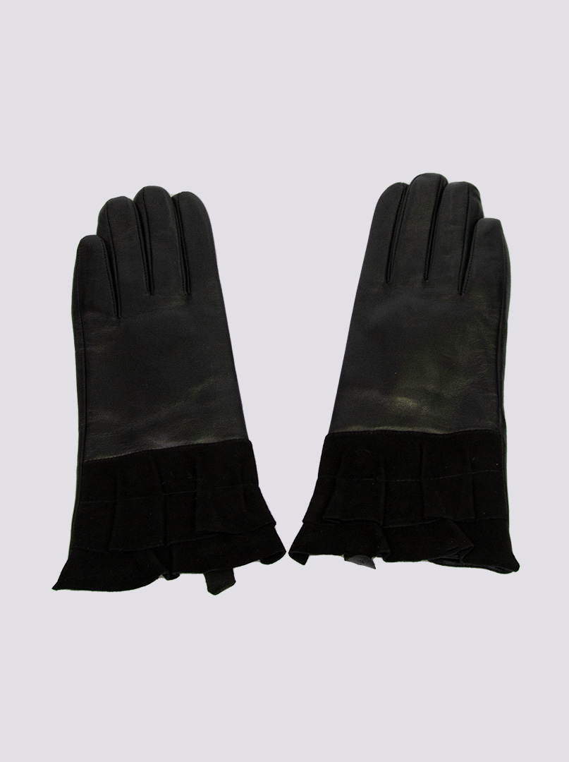 Czarne Skórzane Rękawiczki z Potrójną Falbanką - Allora zdjęcie 4