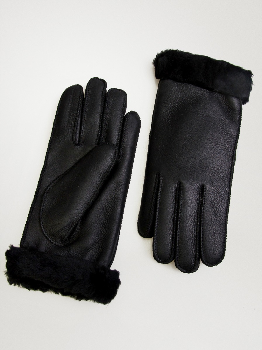 Ciepłe skórzane rękawiczki z futerkiem czarne - Allora zdjęcie 1