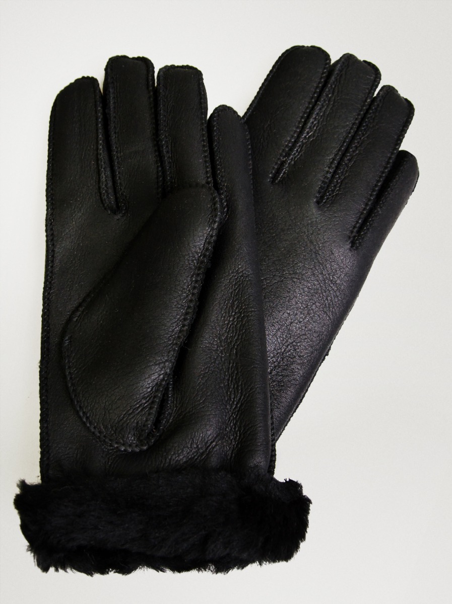 Ciepłe skórzane rękawiczki z futerkiem czarne - Allora zdjęcie 2
