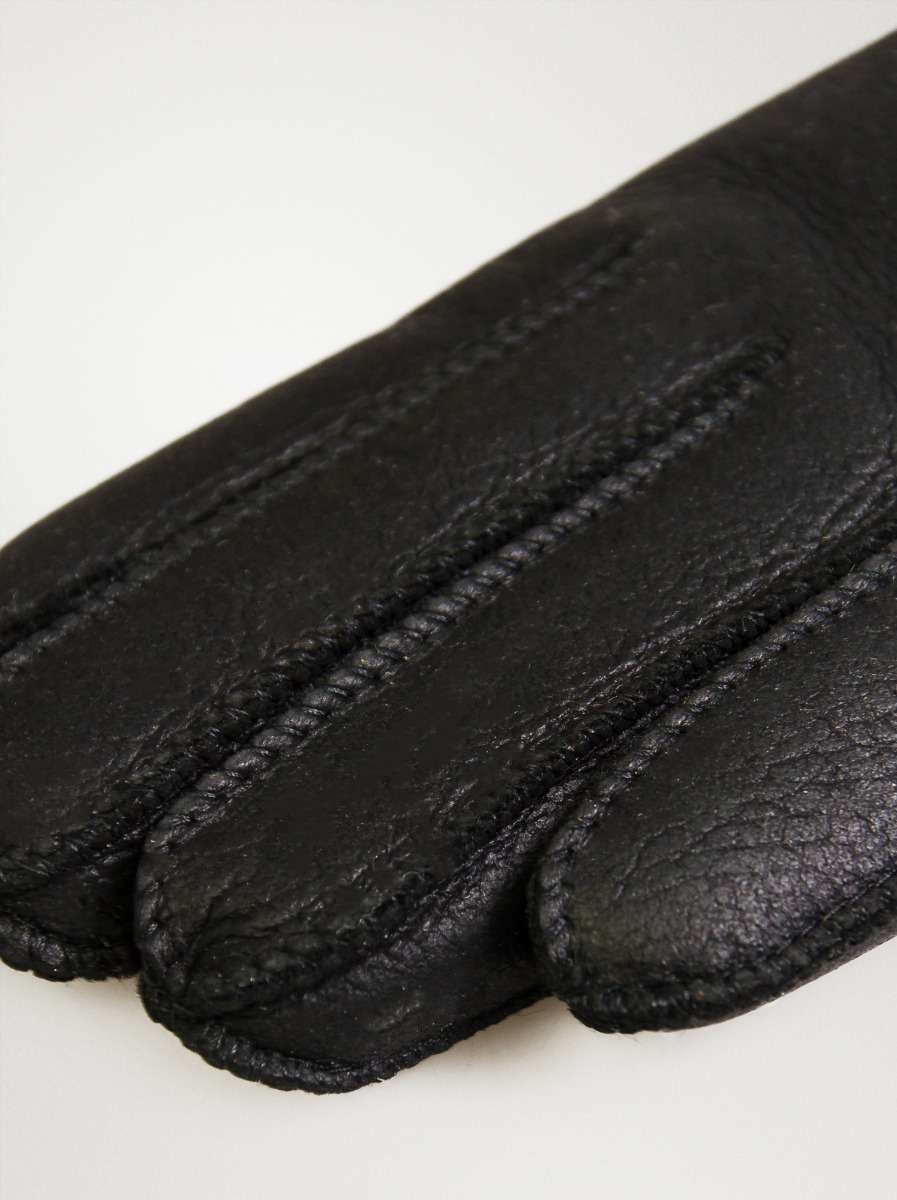 Ciepłe skórzane rękawiczki z futerkiem czarne - Allora zdjęcie 3