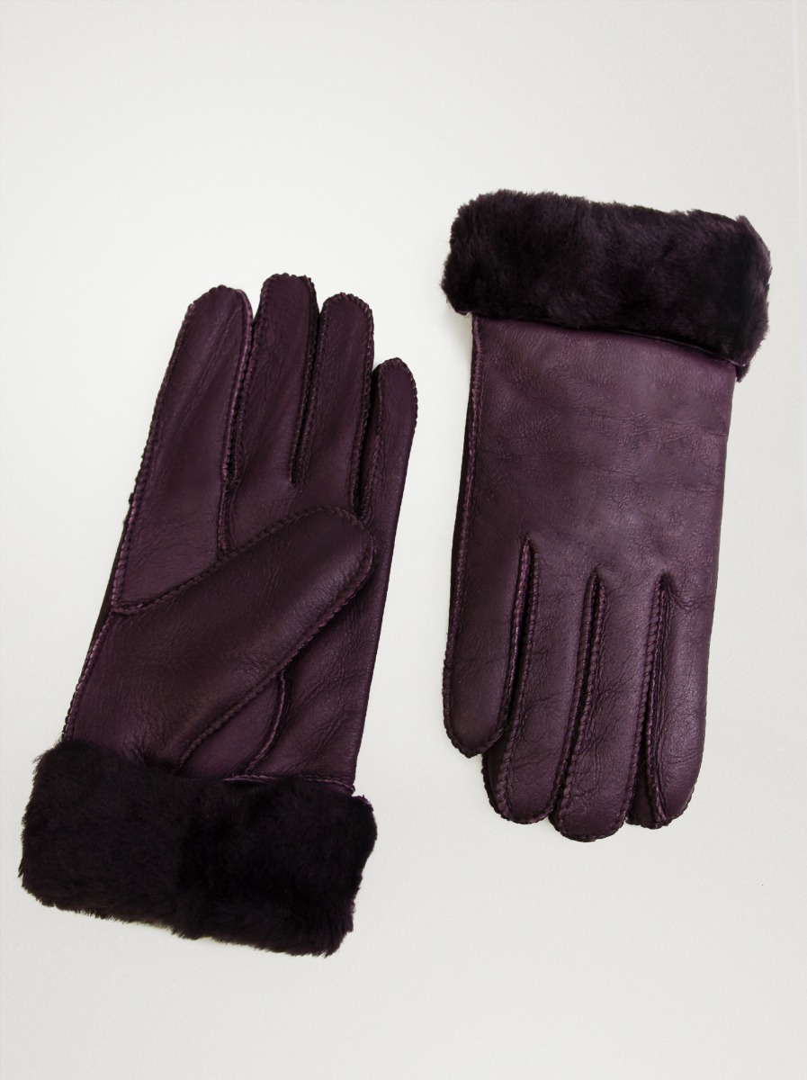 Ciepłe skórzane rękawiczki z futerkiem fioletowe L - Allora zdjęcie 1