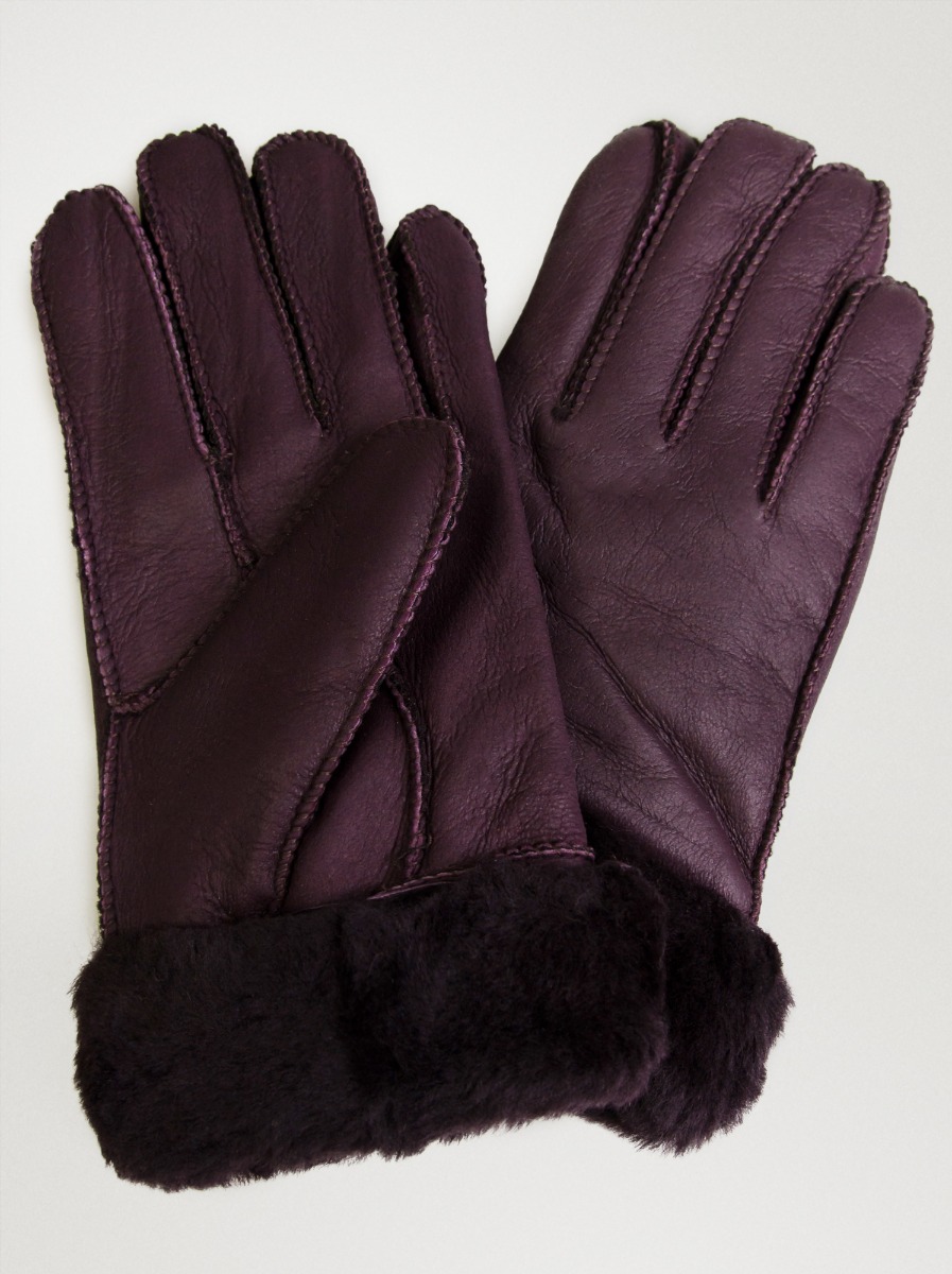Ciepłe skórzane rękawiczki z futerkiem fioletowe L - Allora zdjęcie 3