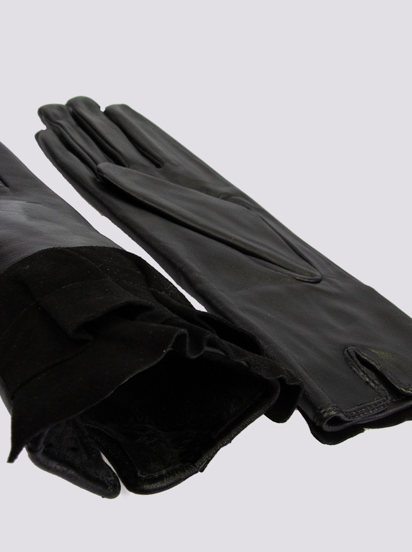 Czarne Skórzane Rękawiczki z Potrójną Falbanką - Allora zdjęcie 3