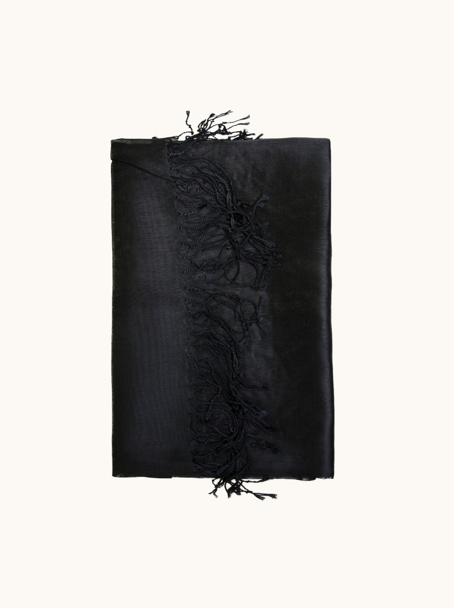 Szal wieczorowy z błyszczącą nitką czarny 85 cm x 220 cm - Allora zdjęcie 2