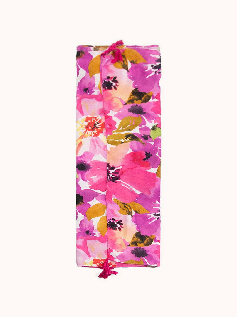 Pareo różowe w malowane kwiaty 80 cm x 160 cm zdjęcie 3