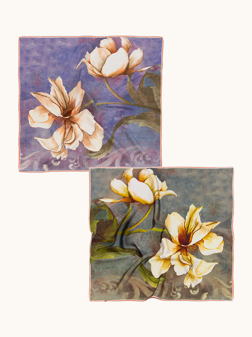 Apaszka  z jedwabiu  dwustronna z motywem magnolii 70x70 cm PREMIUM HIT zdjęcie 2