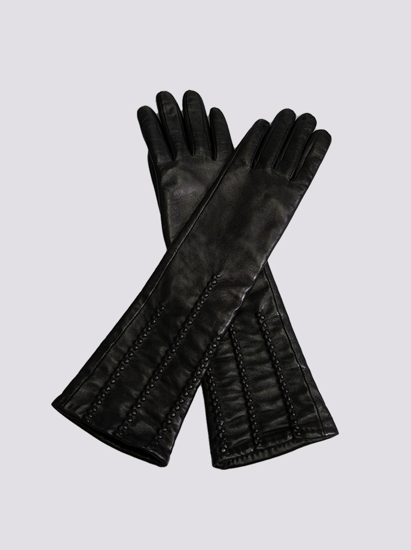 Rękawiczki długie skórzane z ozdobnymi paskami PREMIUM zdjęcie 1