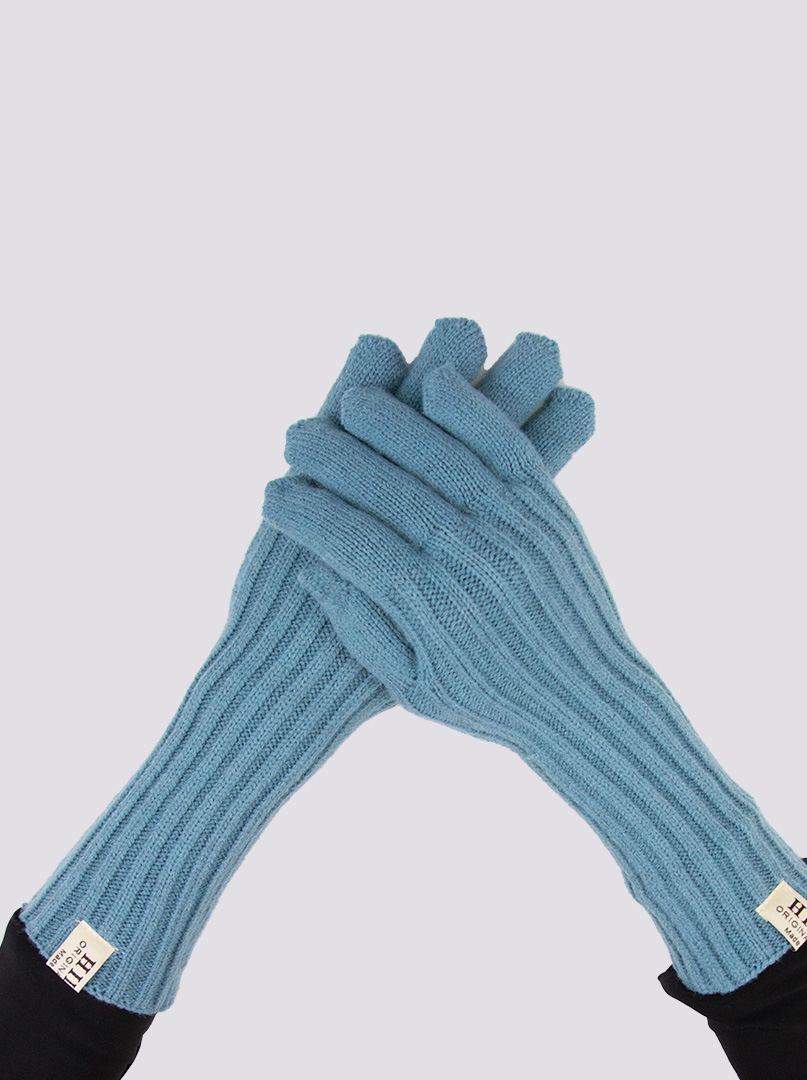 Długie rękawiczki grube dzianinowe kolor morski niebieski zdjęcie 1