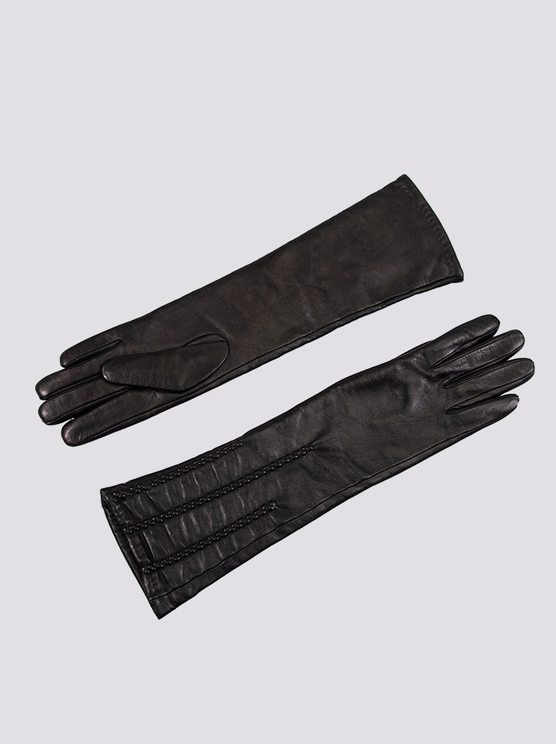 Rękawiczki długie skórzane z ozdobnymi paskami PREMIUM zdjęcie 4