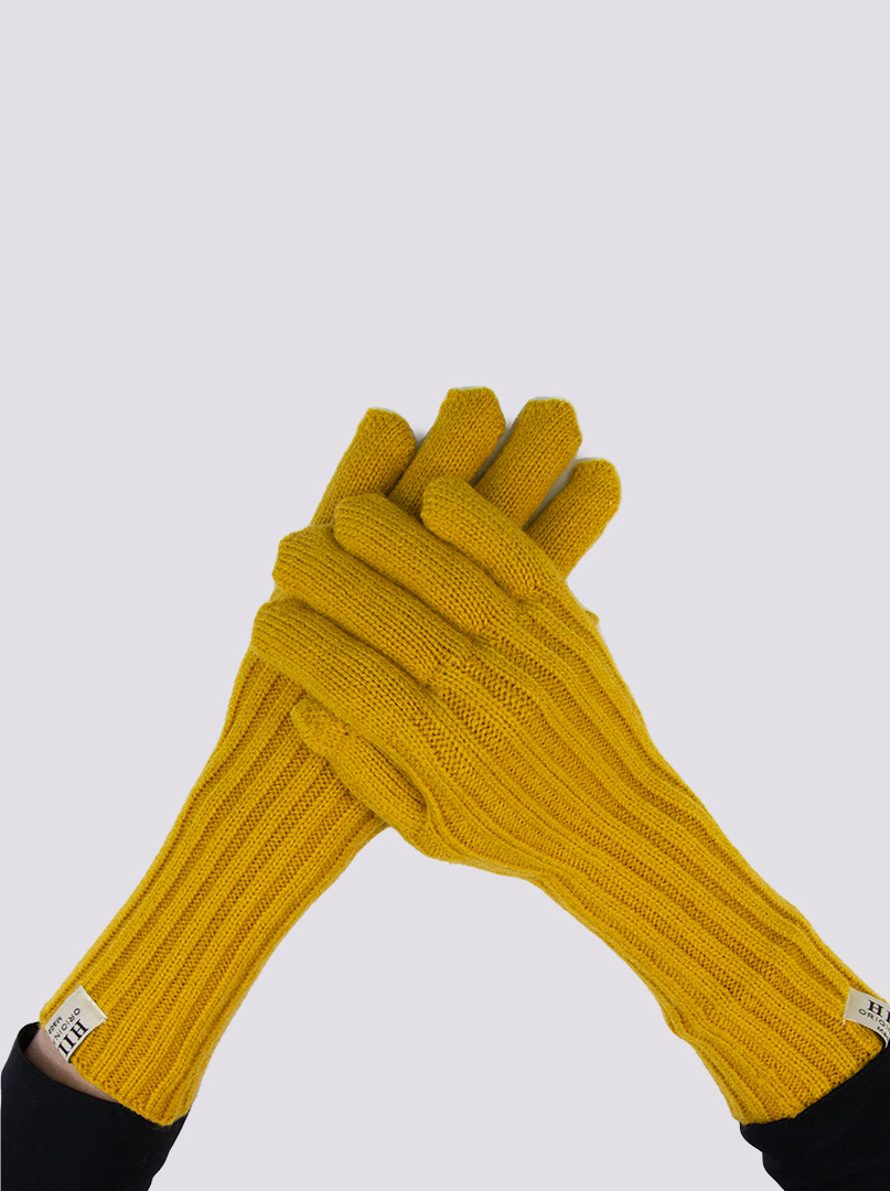Długie rękawiczki grube dzianinowe żółte zdjęcie 1