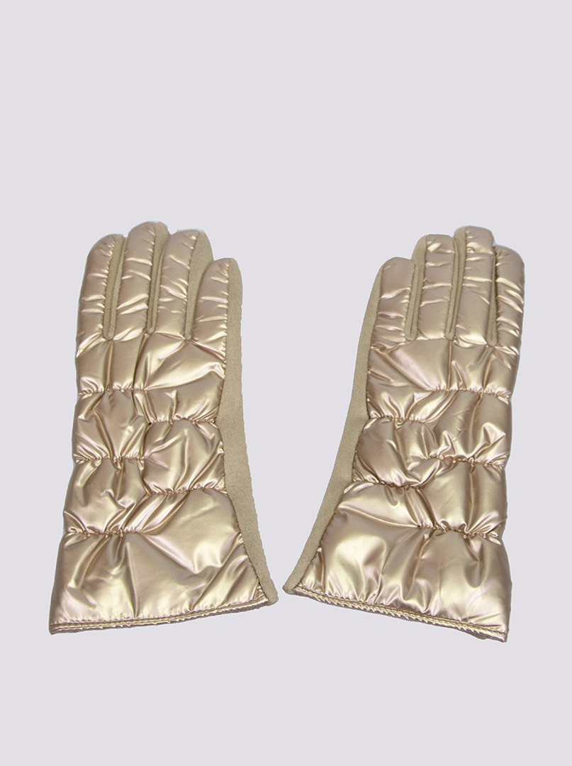 Rękawiczki beżowe złote dzianinowe pikowane połyskujące zdjęcie 4