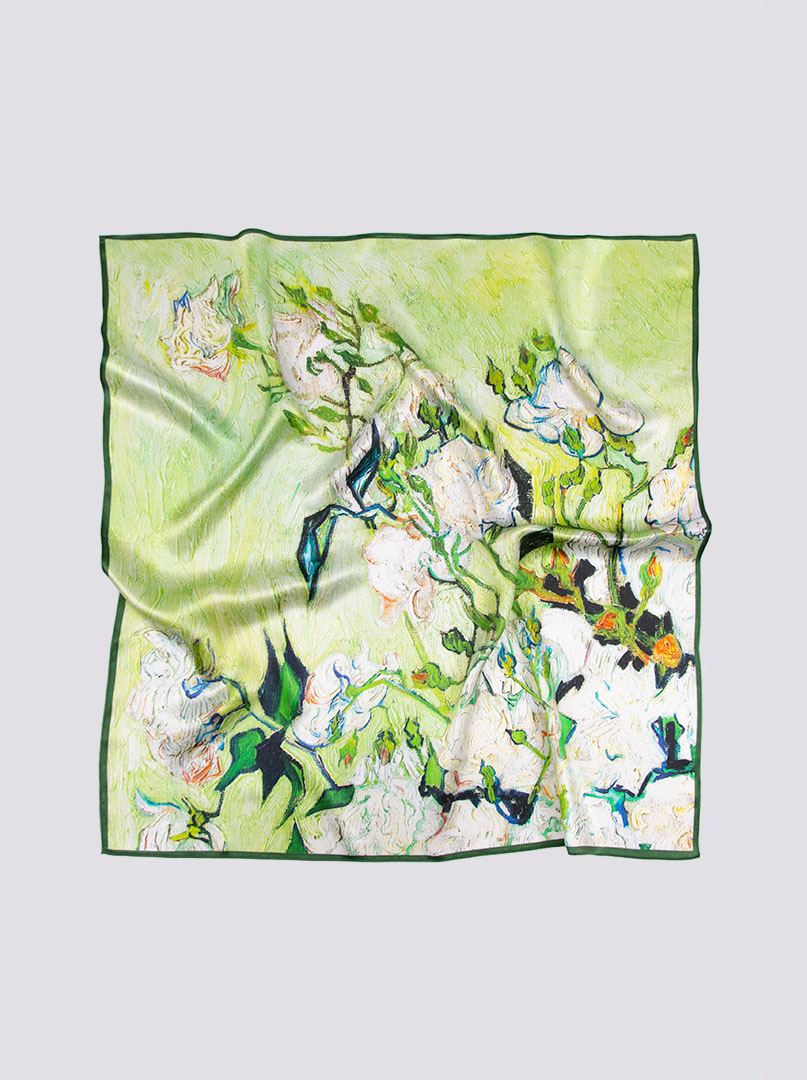 Apaszka jedwabna 68x68 cm z motywem kwiatowym zdjęcie 4