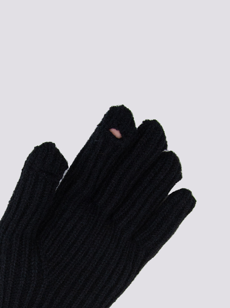 Krótkie rękawiczki grube dzianinowe czarne z brązową końcówką zdjęcie 2
