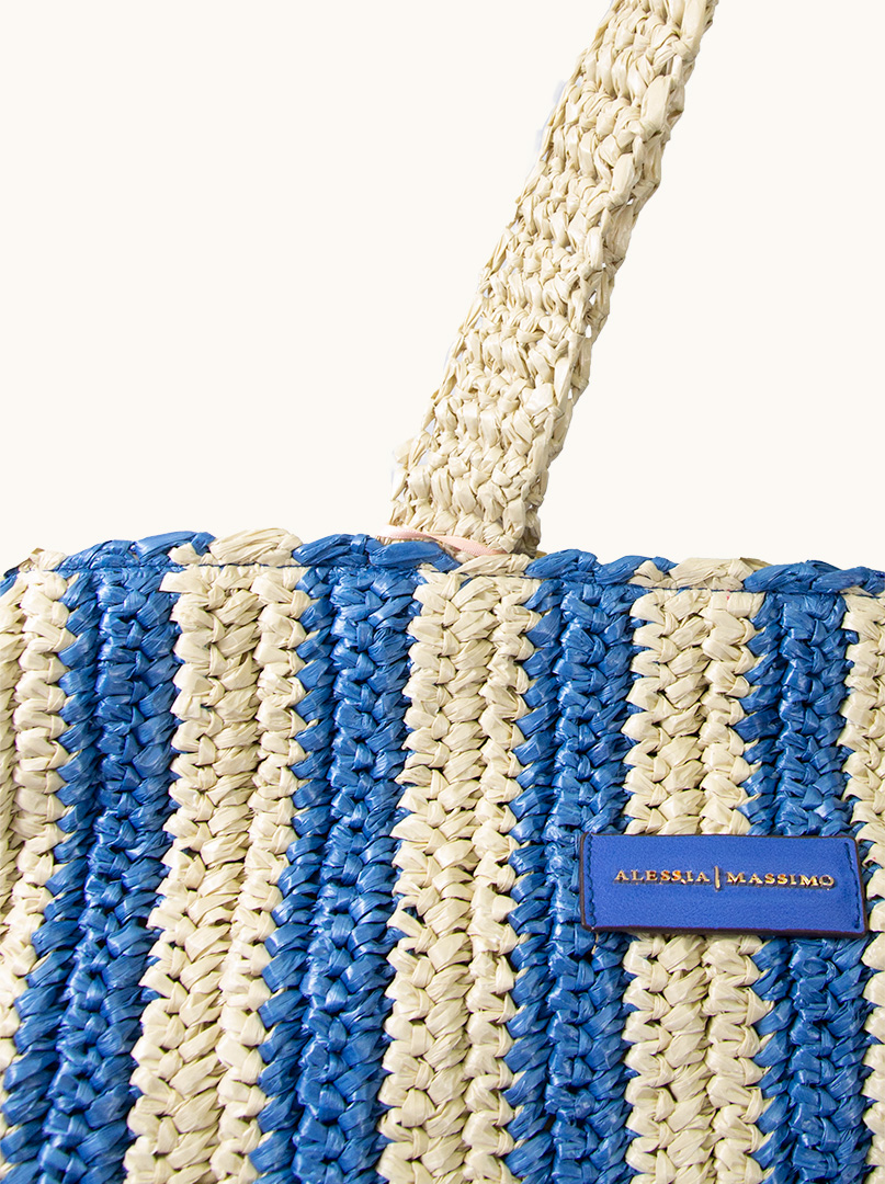 Ręcznie robiony duży kosz pleciony beżowo-niebieski Alessia Massimo zdjęcie 2