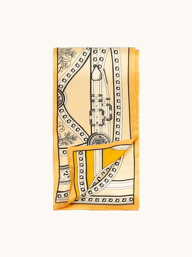 Dwustronny wąski szal z jedwabiu pomarańczowy z motywem łańcucha 16x145cm zdjęcie 1