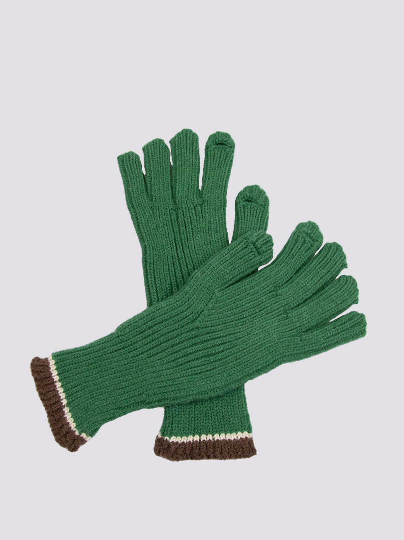 Krótkie rękawiczki grube dzianinowe ciemnozielone z brązową końcówką zdjęcie 1