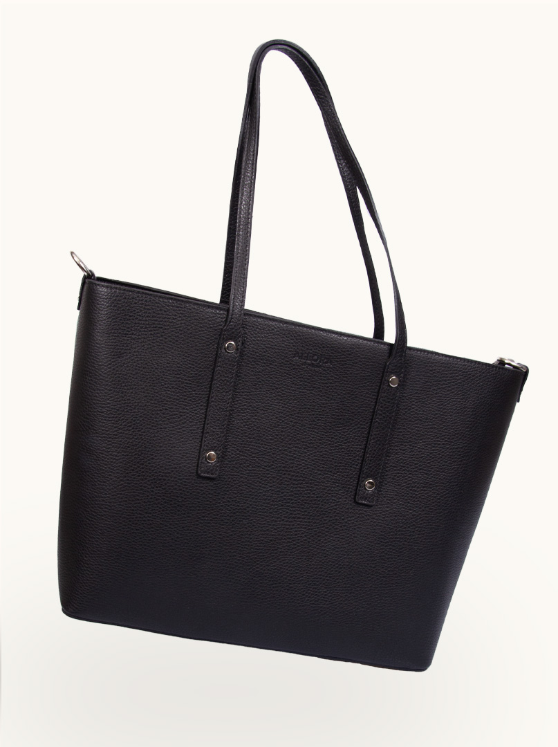 Klasyczna torba  shopper ALLORA czarna ze skóry naturalnej 32 cm x 43 cm PREMIUM zdjęcie 3