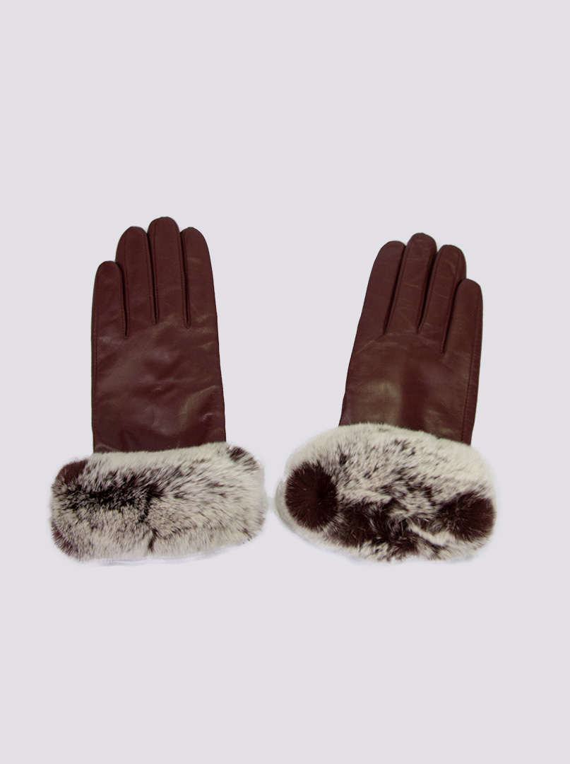 rękawiczki skórzane bordowe z futerkiem - Allora zdjęcie 4